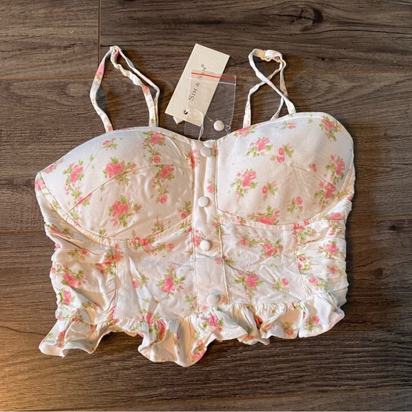 NWT Anthropologie Bustier rose floral cropped top 100% Rayon feminine roses - Picture 3 of 9